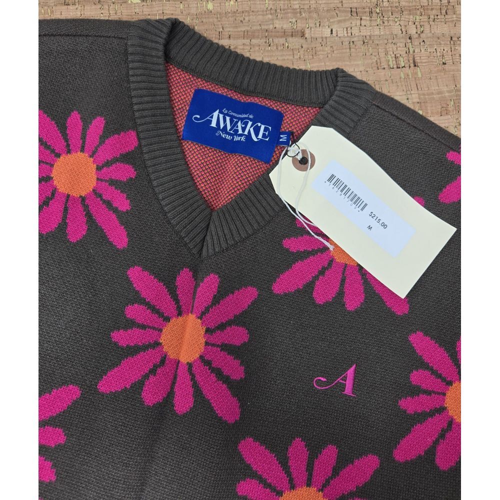 Awake NY Vest Mens M‎ Checkered Floral Sweater Pullover  Streetwear Dress Casual